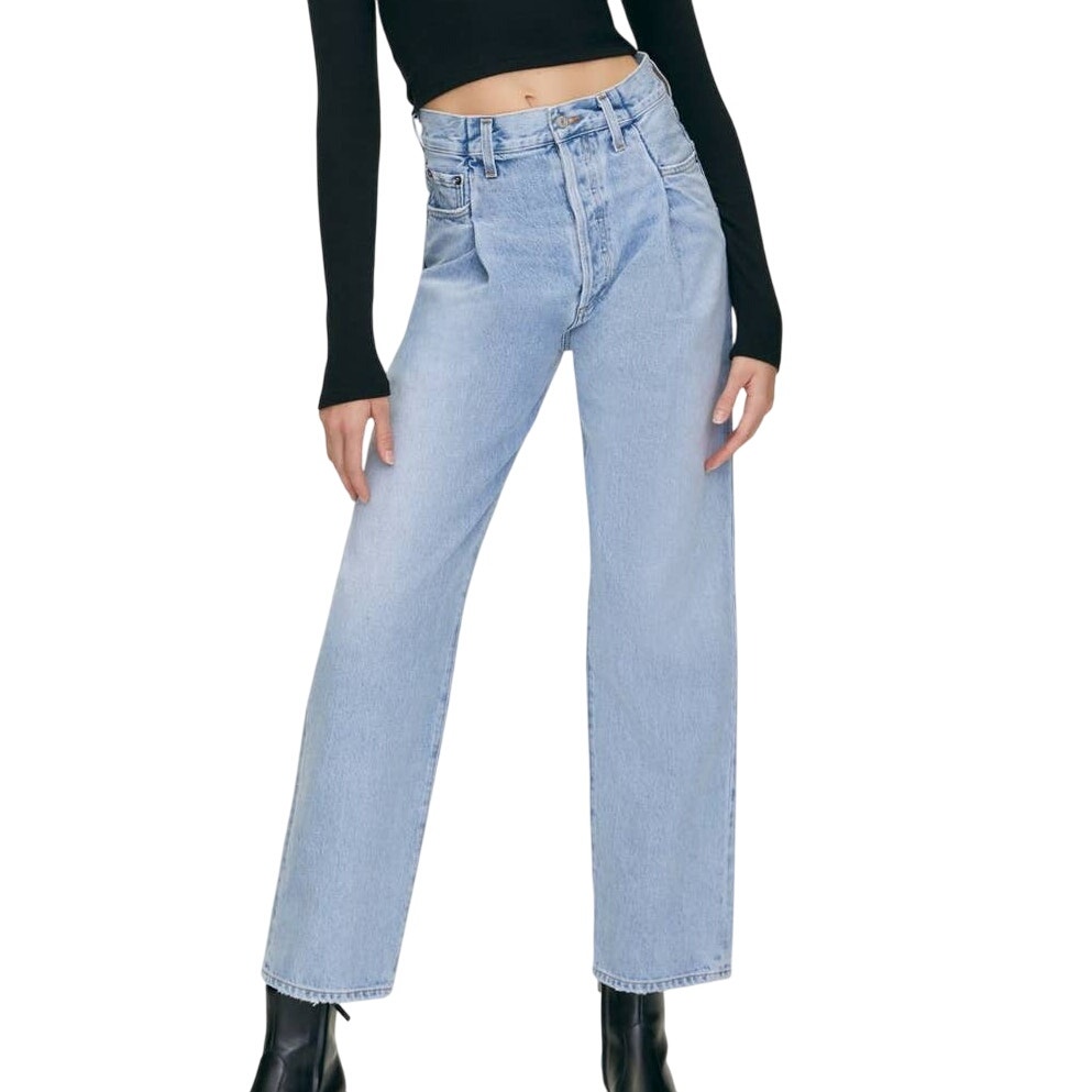 Agolde Nwot Fold Waistband Pleated Jeans Sideline Color Size 25 Organic Cotton